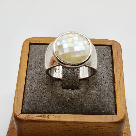 RSC Mosaic Tile Mother of Pearl Silver Tone Ring size 10 RS Covenant Statement - Picture 1 of 10